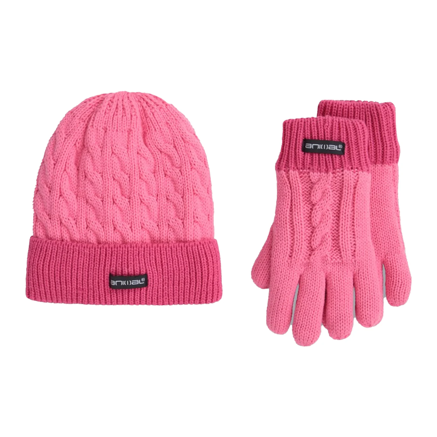 Animal Kids Faux Fur Lined Hat And Gloves Set Pink