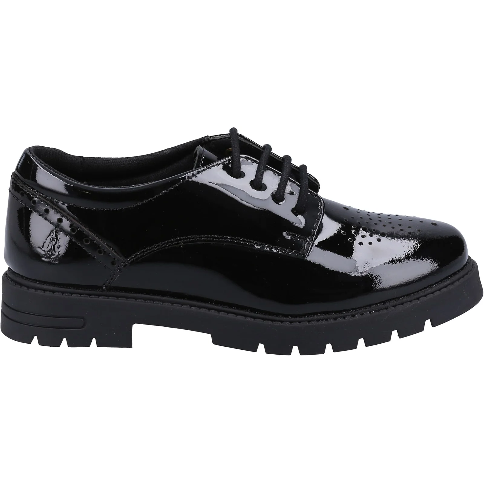 Hush Puppies Girls Jayne Patent SNR Shoe Black