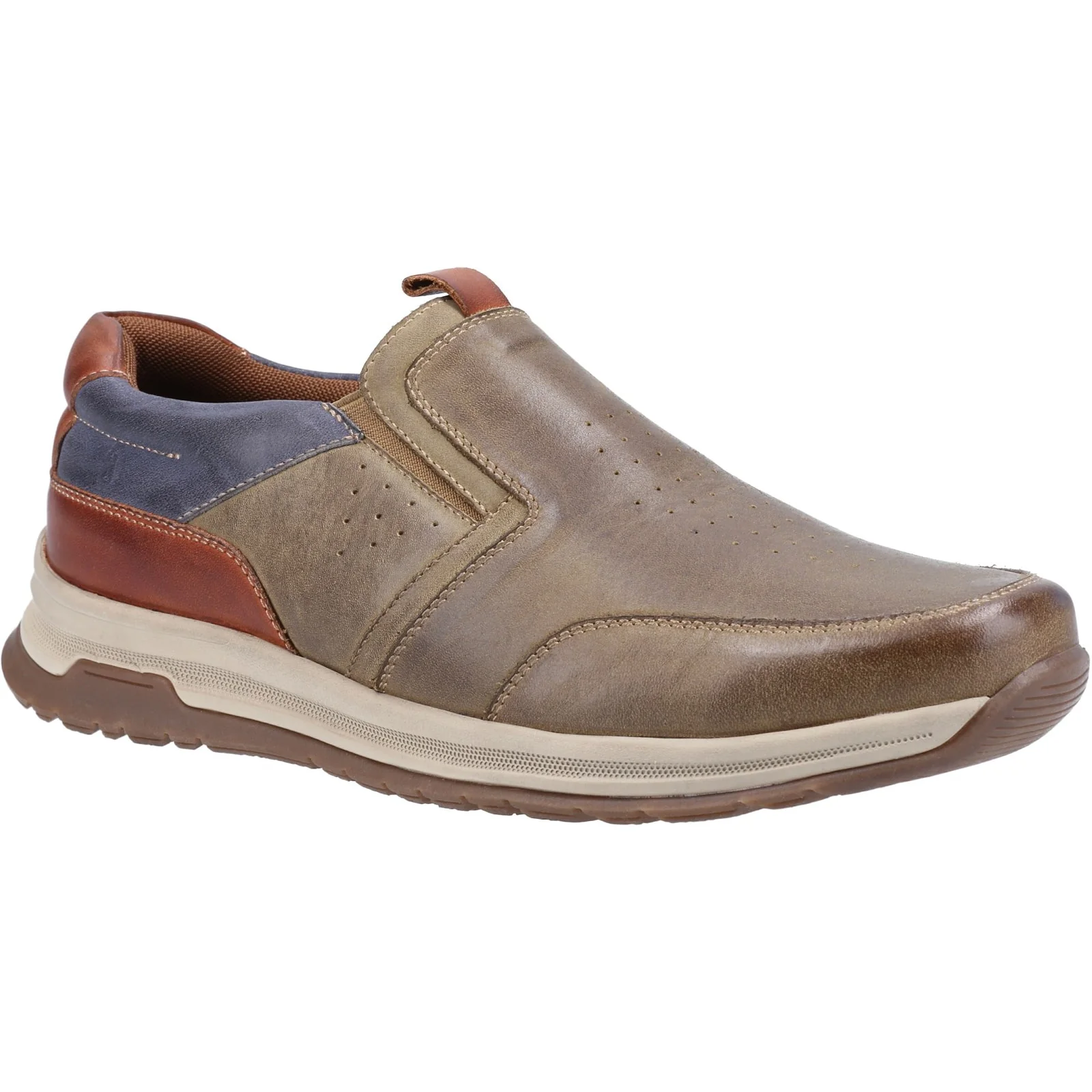 Hush Puppies Mens Cole Shoe Khaki/Navy/Tan Leather Mix - Image 4