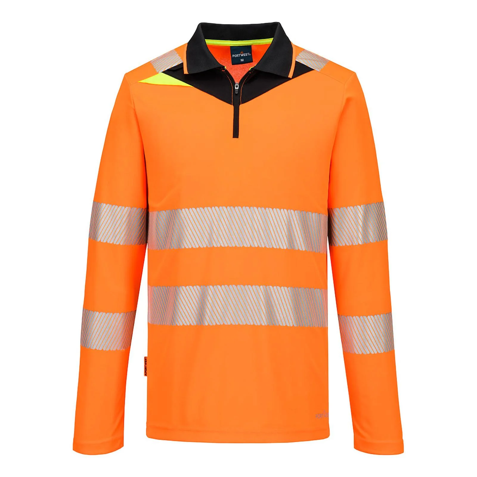 Portwest DX4 Hi-Vis Zip Polo Shirt L/S Orange/Black