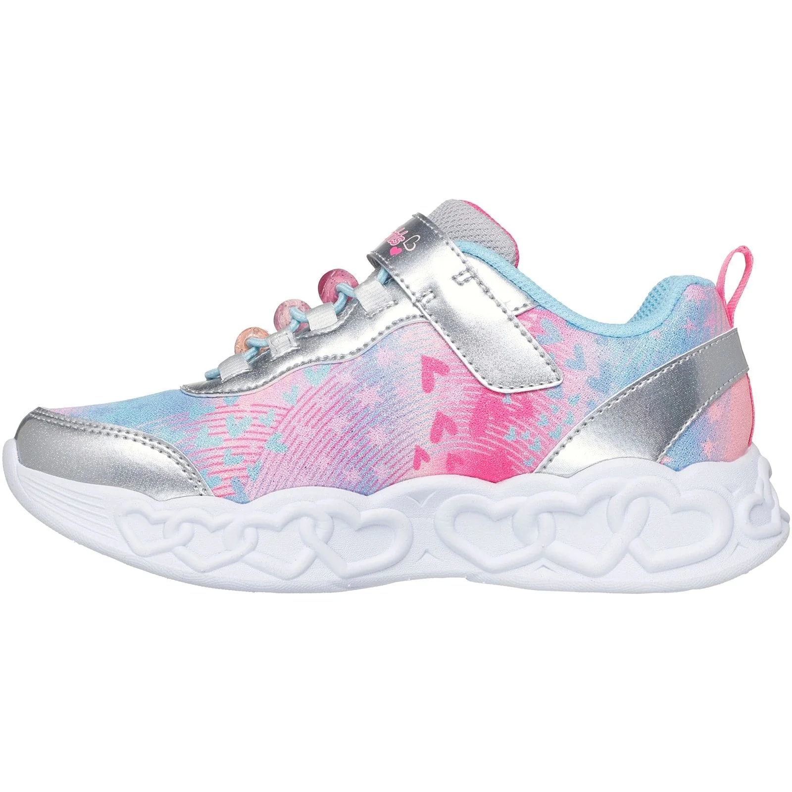 Skechers Junior Girls Infinite Heart Lights Heart Jewels Trainer Silver/Multi - Image 2