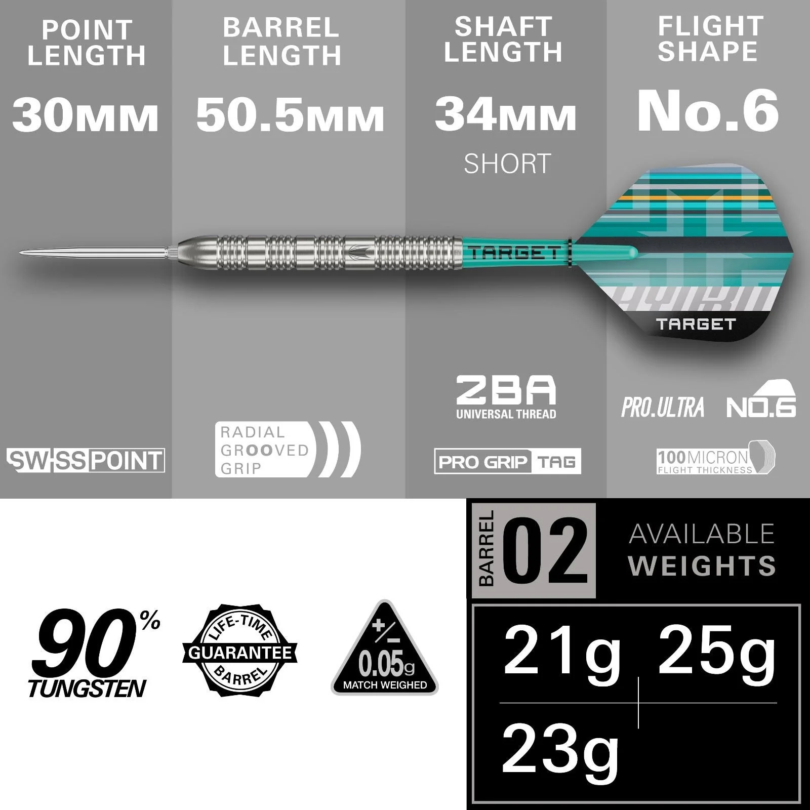 Target Hydro 02 Swiss Point 90% Tungsten 23G Steel Tip Darts - Image 3